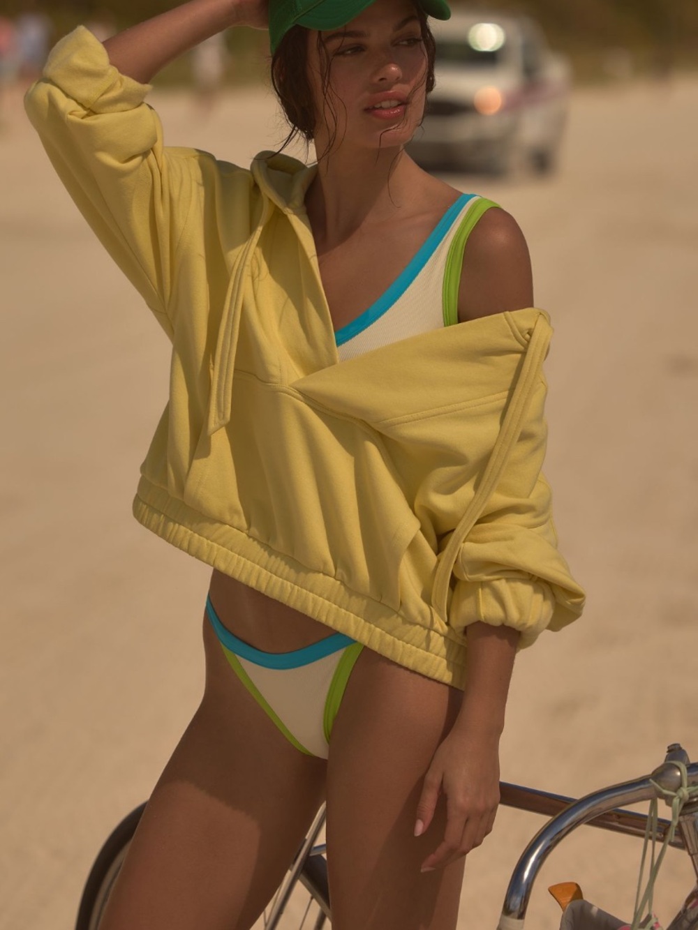 Daily Practice by Anthropologie Stand Out Hooded Fleece Sweatshirt in Canary L